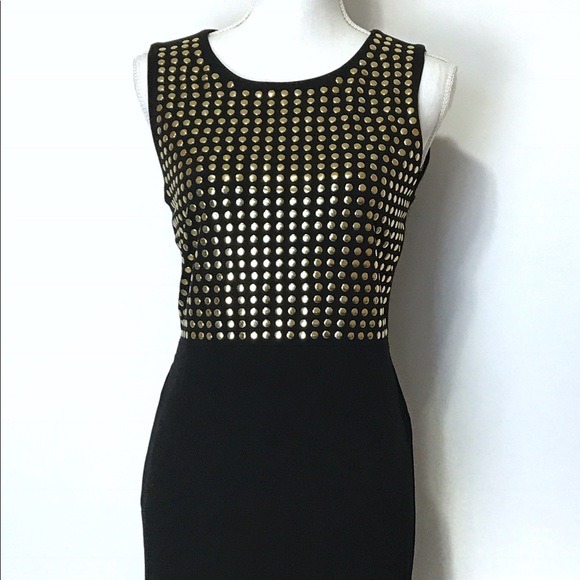 Carmen Marco Valvo Black Gold Studded Dress - Picture 5 of 8